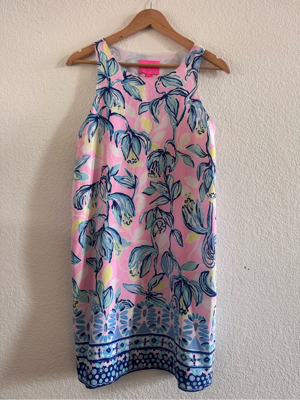Lilly Pulitzer Pink Floral Shift Dress with Blue Accents